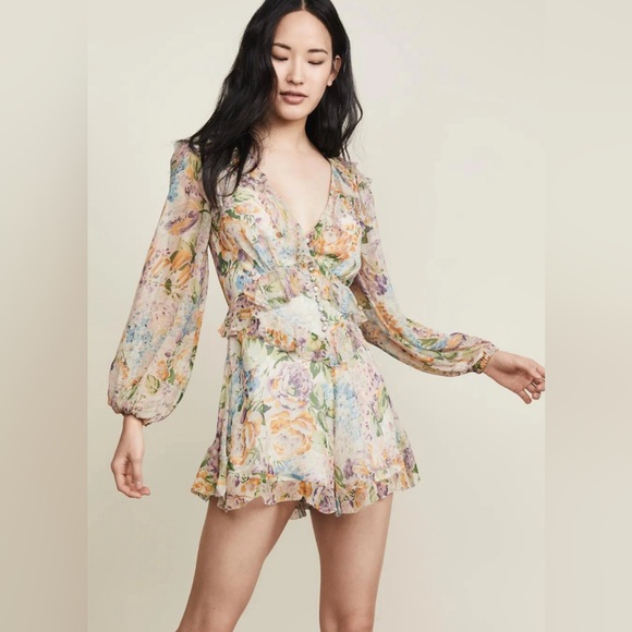 ZIMMERMANN ninety-six flutter 100% Silk Chiffon Playsuit Romper Floral Jumpsuit - Picture 3 of 6